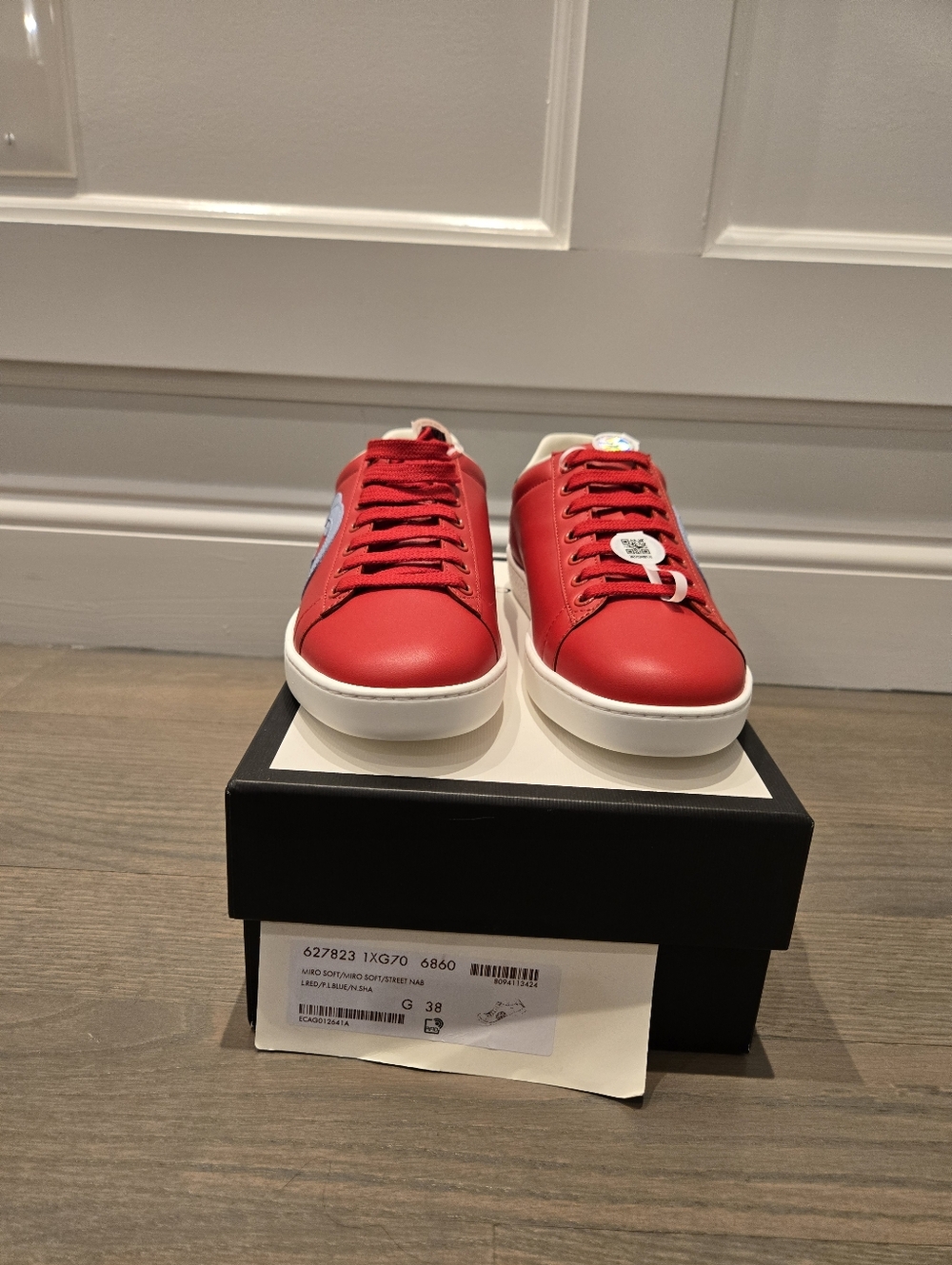 $910 Gucci Women’s Ace Interlocking Logo Red Leather Sneakers EU 38 US 8 BNIB - Picture 6 of 9